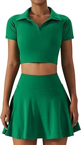 Athletic Chic 2-Piece Tennis & Workout Set for Women – Pleated Skirt with Shorts & Crop Top