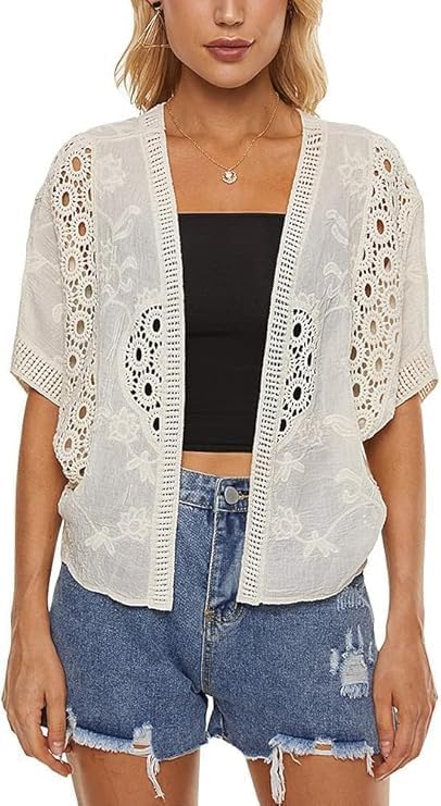 Elegant Lace Crochet Bolero Shrug – Women’s Open Cardigan
