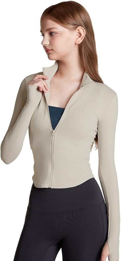 TSLA Women’s Fleece-Lined Cropped Active Jacket – Stretchy Workout & Lifestyle Jacket