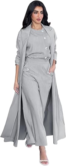 3-Piece Contemporary Modest Set – Lapel Abaya, Sleeveless Vest & 7/8 Pants