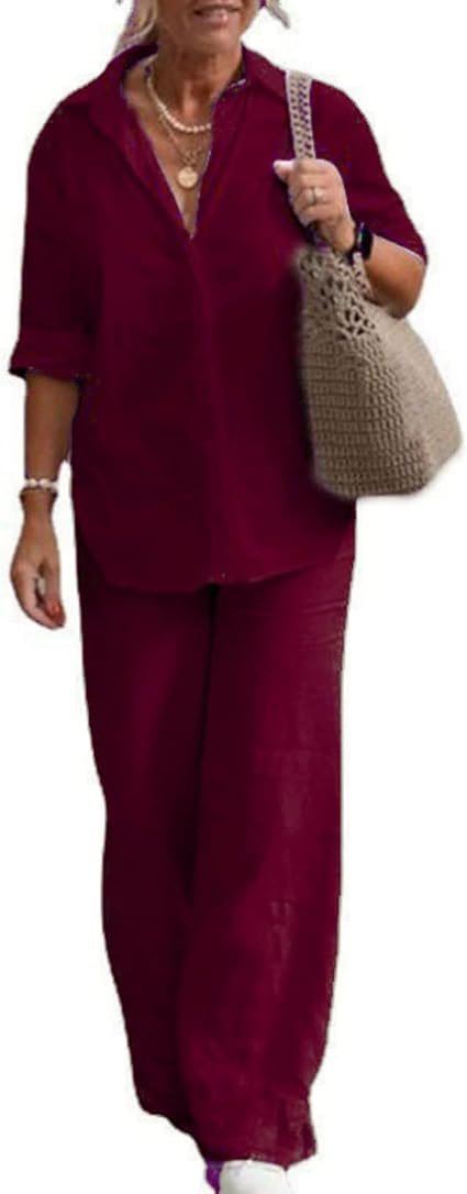 Women's Elegant Two-Piece Set – Long Sleeve Top & Wide-Leg Pants for Spring & Autumn