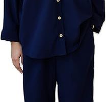 Elegant Navy Linen Two-Piece Set for Women