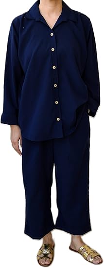 Elegant Navy Linen Two-Piece Set for Women