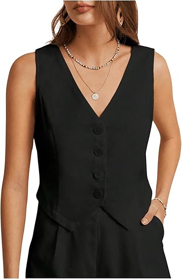 GORGLITTER Women's Sleeveless Asymmetrical Blazer VestElevate your style with the GORGLITTER Women's Sleeveless Asymmetrical Blazer Vest. Designed for modern elegance, this chic vest features a flattering V-neckline and an asymmetrical button-down front, adding a touch of sophistication to any outfit. Its tailored waist creates a slimming silhouette, making it perfect for both office wear and evening occasions. Crafted with lightweight, breathable fabric, it offers all-day comfort without compromising on style. Pair it with trousers, skirts, or jeans for a versatile, fashion-forward look.