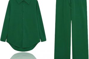 Sweet Seven® Women’s 2-Piece Casual Chic Set – Long Sleeve Shirt & High-Waist Pleated Pants