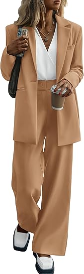 Women’s Elegant Two-Piece Blazer & Wide-Leg Pants Business Casual Suit Set