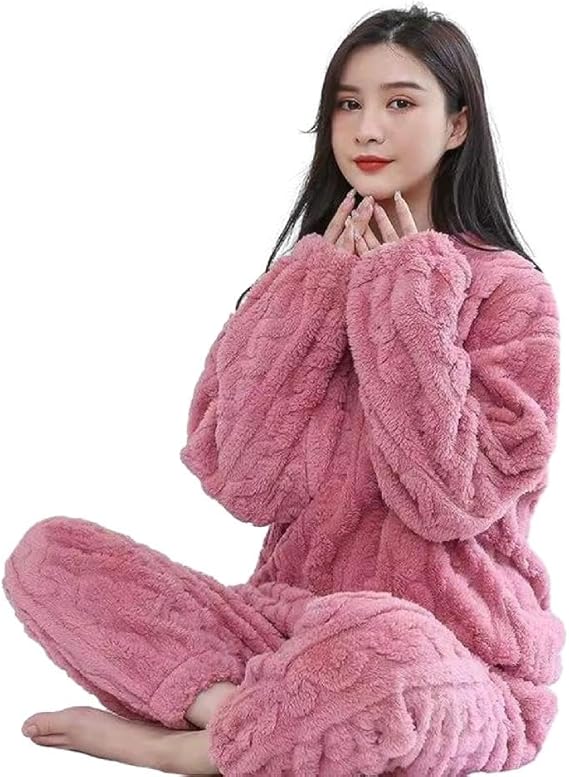 Women’s Winter Warm Fleece Pajama Set – Long Sleeve Soft Furry Loungewear Homewear Set