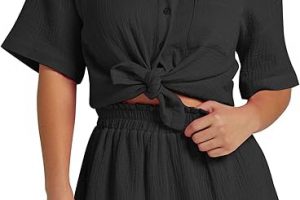 Women's Casual 2-Piece Linen Lounge Set – Button-Up Top & Drawstring Shorts