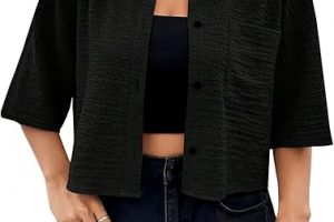 GORGLITTER Women's Casual Collared Crop Blouse with Pocket Detail