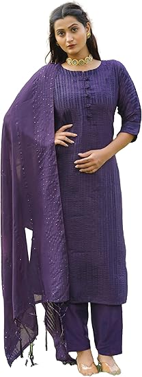 Elegant Purple Crepe Kurta Set for Women with Dupatta