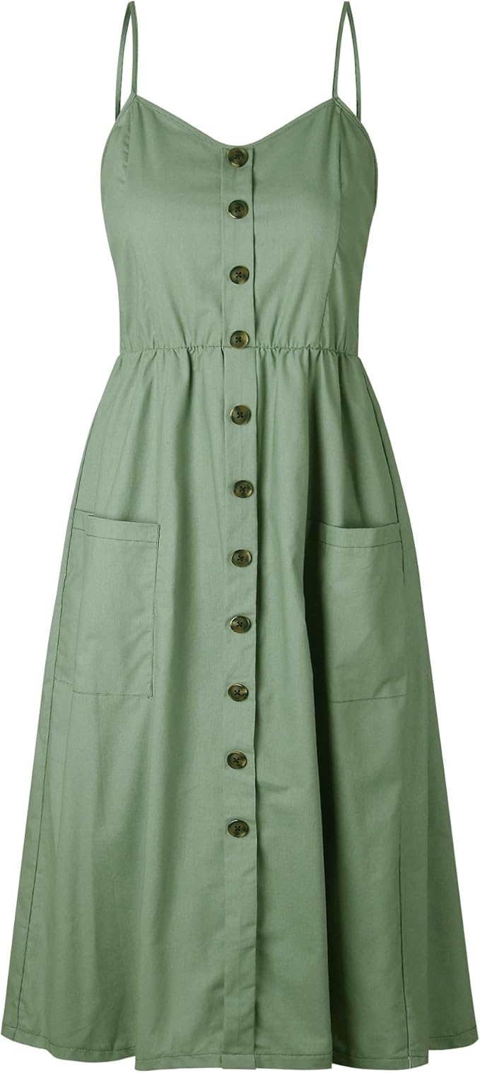 Chic Summer Midi Dress – Spaghetti Strap Swing Dress with Pockets