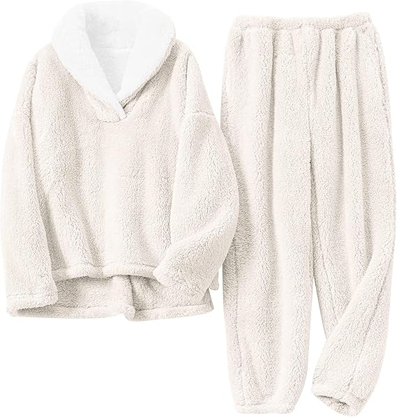 Faleave Women’s Ultra-Soft Fuzzy Sleepwear Set with Fleece Pants