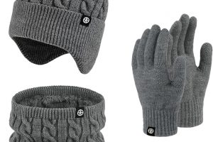 Unisex Winter Knit Beanie, Scarf & Touchscreen Gloves Set with Fleece Lining